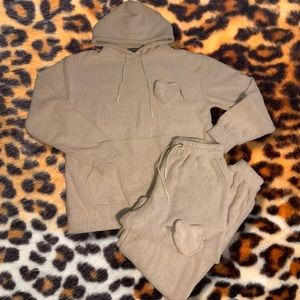 MANIERE DE VOIR Y2K BEIGE CREAM IVORY TERRY CLOTH HOODIE + PARACHUTE PANTS SET